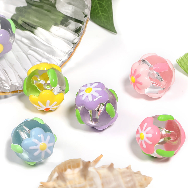 Wholesale 50pcs Oil-drip Painted Beaded Flower Snowflake Acrylic Beads Diy Accessories Loose Beads