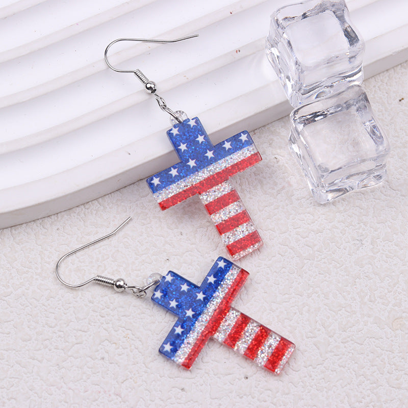 Wholesale Independence Day Elements Red, White and Blue National Flag Colorful Love Acrylic Earrings
