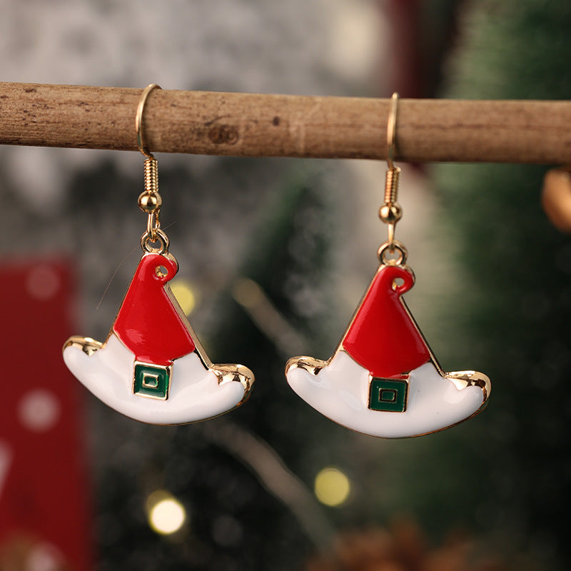 Wholesale Red and Green  Snowman Christmas Hat Earrings