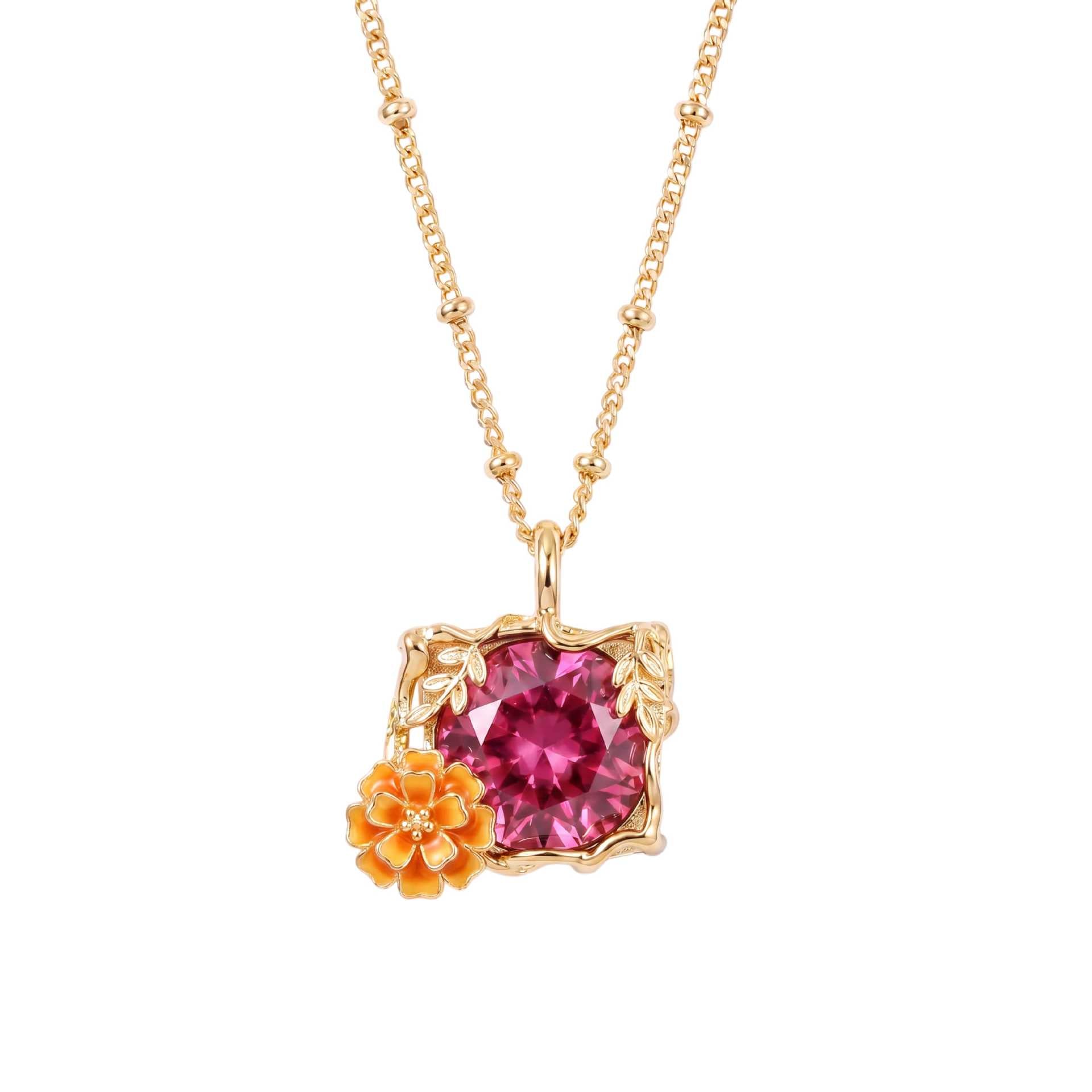 Wholesale Stainless Steel Vintage Floral Enamel Pendant Necklace Casual Jewelry Gift