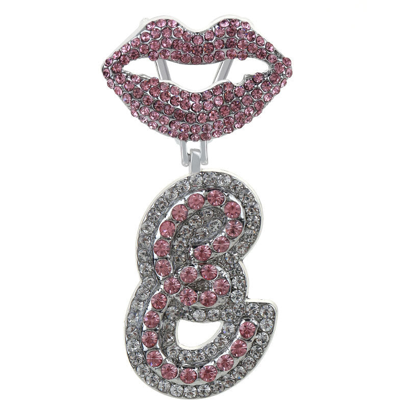 Wholesale Full Diamond Lips 26 Letters Pendant Necklace