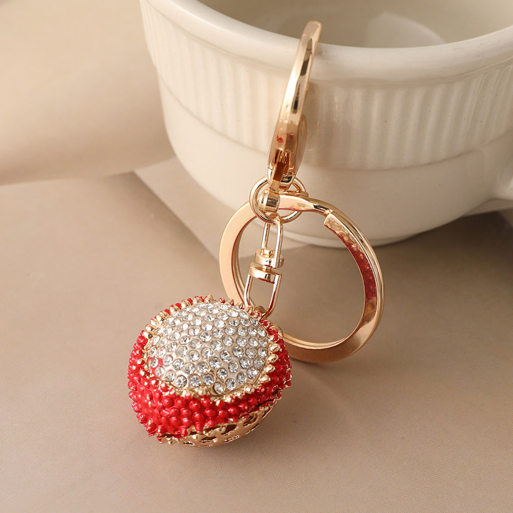 Wholesale Metal Diamond Lychee Fruit Car Keychain Ornament