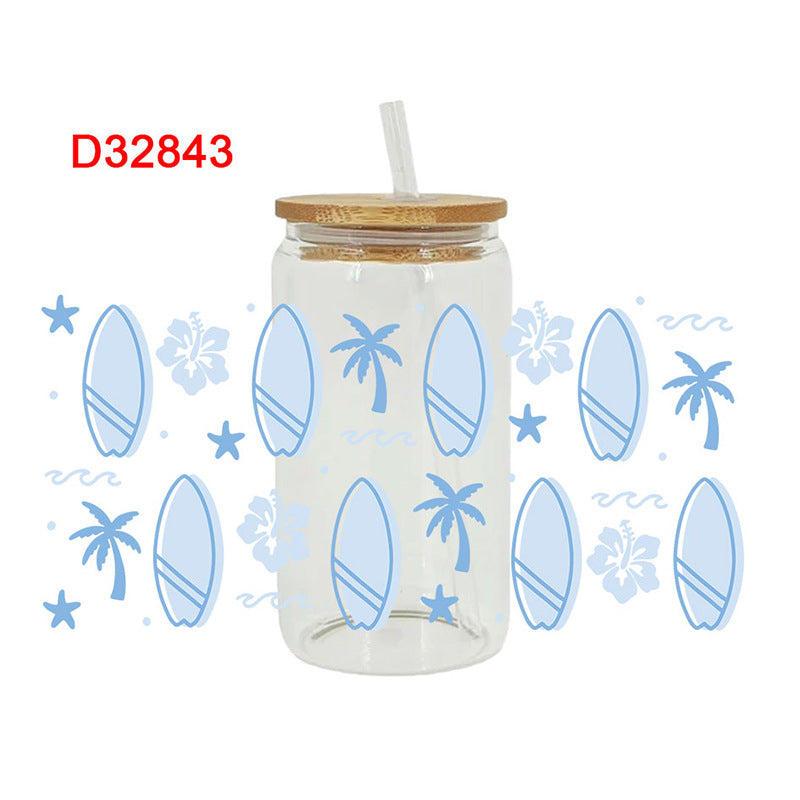 Wholesale  Summer Beach Ice Cream  16oz Cup UV DTF Wraps