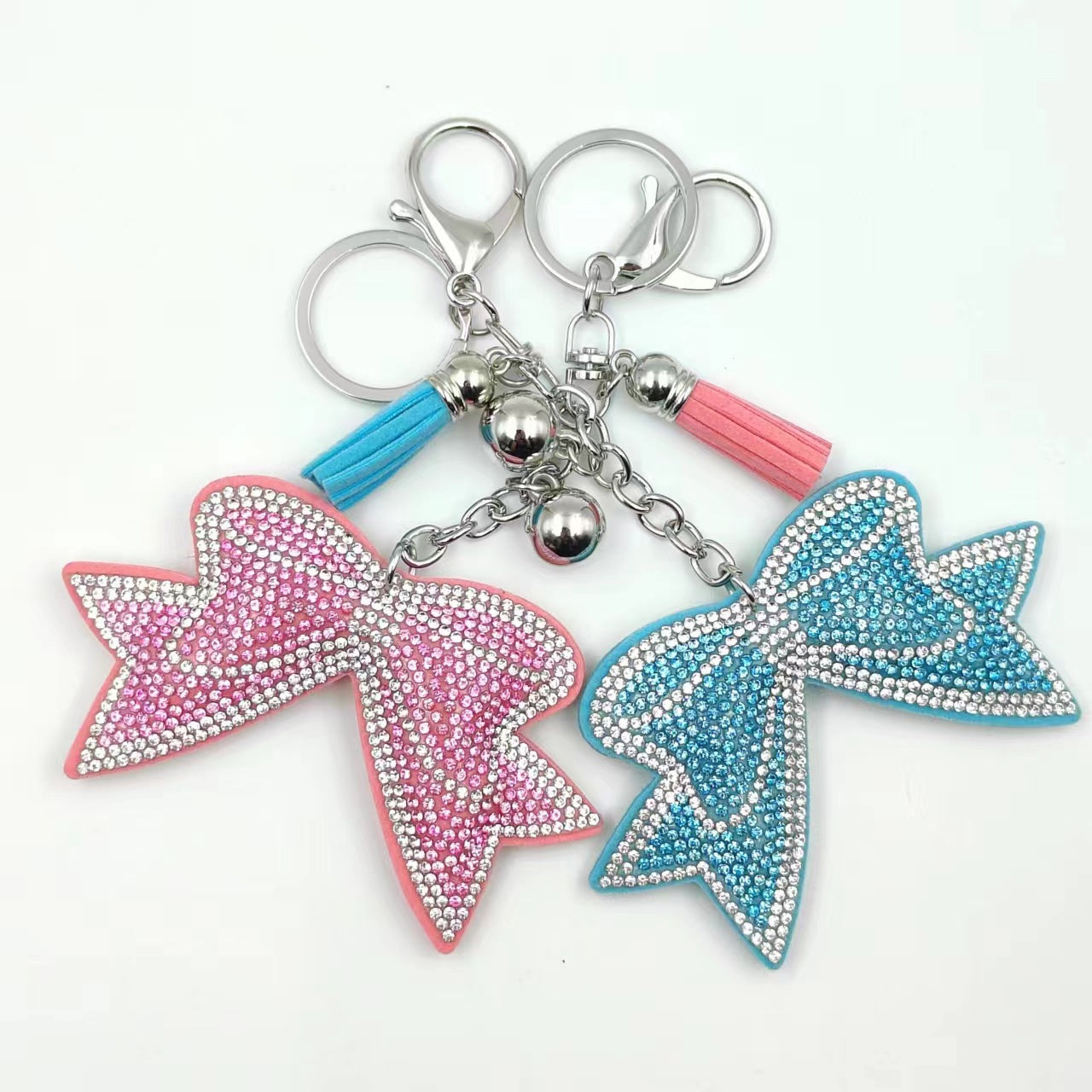 Wholesale 12pcs creative bow rhinestone keychain cute rhinestone bag tassel pendant