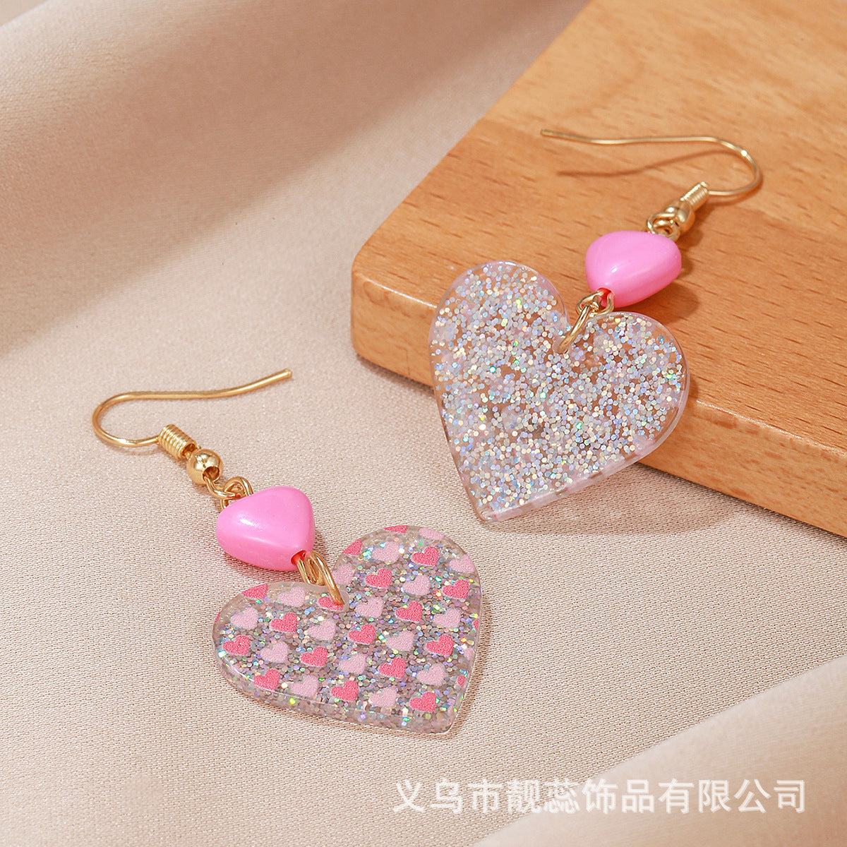 Wholesale Pink Peach Heart Valentine' s Day Acrylic Earrings