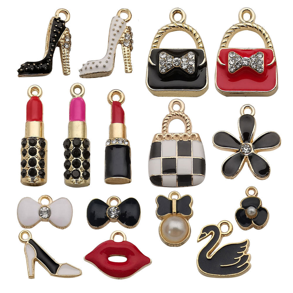 Wholesale Chic Lipstick High Heel Zinc Alloy Pendants Electroplated Oil Drip Charms For DIY Jewelry Fashion Accessory Gift Resale
