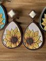 Pendientes de aleación de girasol turquesa mayorista