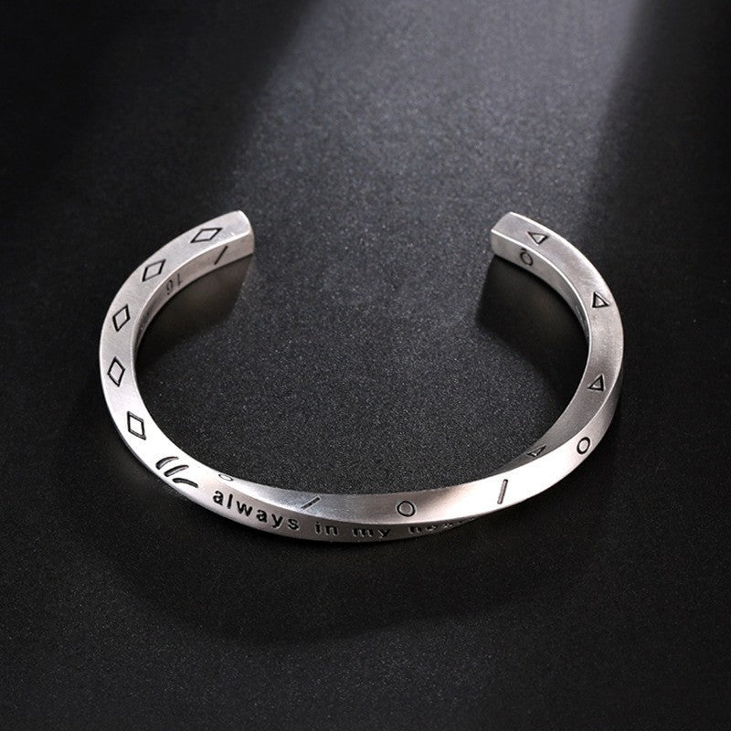 Wholesale Retro Woven Twist Open Cuff Men S Bracelet Geometric Design Silver Tone Jewelry Accessory Trendy Boutique Resale Gift