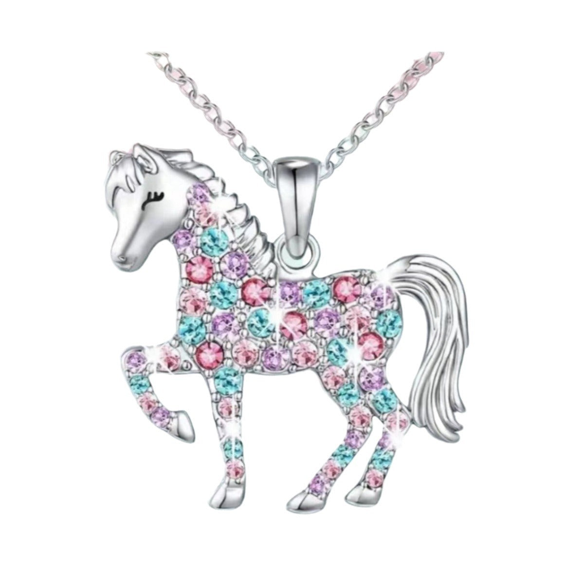 Wholesale Cute Colorful Horse Inlaid Diamond Pendant Necklace