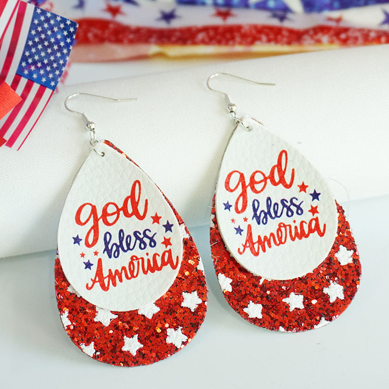 Wholesale Cross-border Independence Day Earrings Drop-shaped Festive Atmosphere Exaggerated Earrings