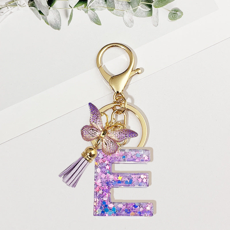 Wholesale Pink sequined butterfly 26 letter Sequin Keychain