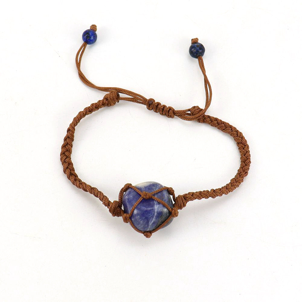 Wholesale Hand-woven Brown Jade Line Crystal Amethyst Stone Net Pocket Adjustable Bracelet