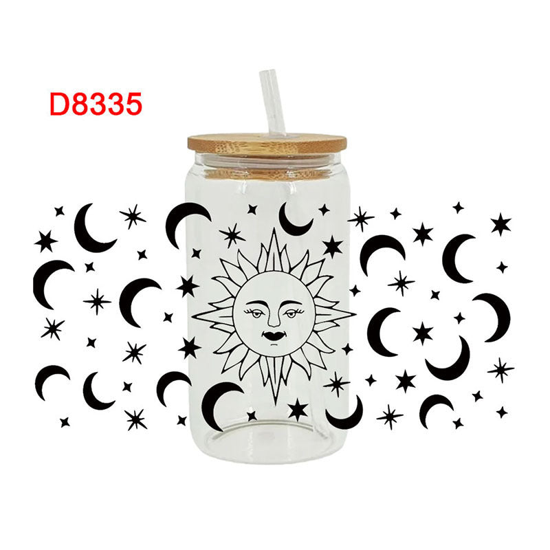 Wholesale Colorful Cartoon Cute Sun  Moon  and Stars Theme 16oz Cup UV DTF Wraps