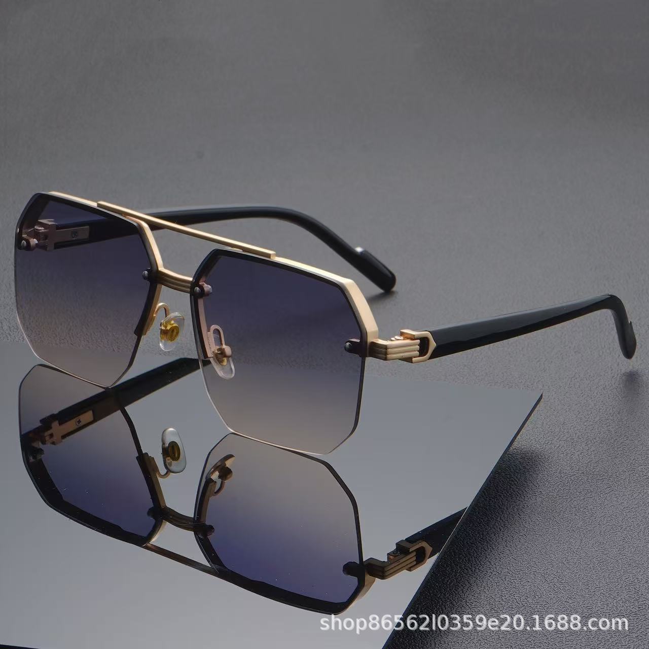 Wholesale sunglasses new boys driving big face thin driving UV protection advanced half-frame aviator sunglasses