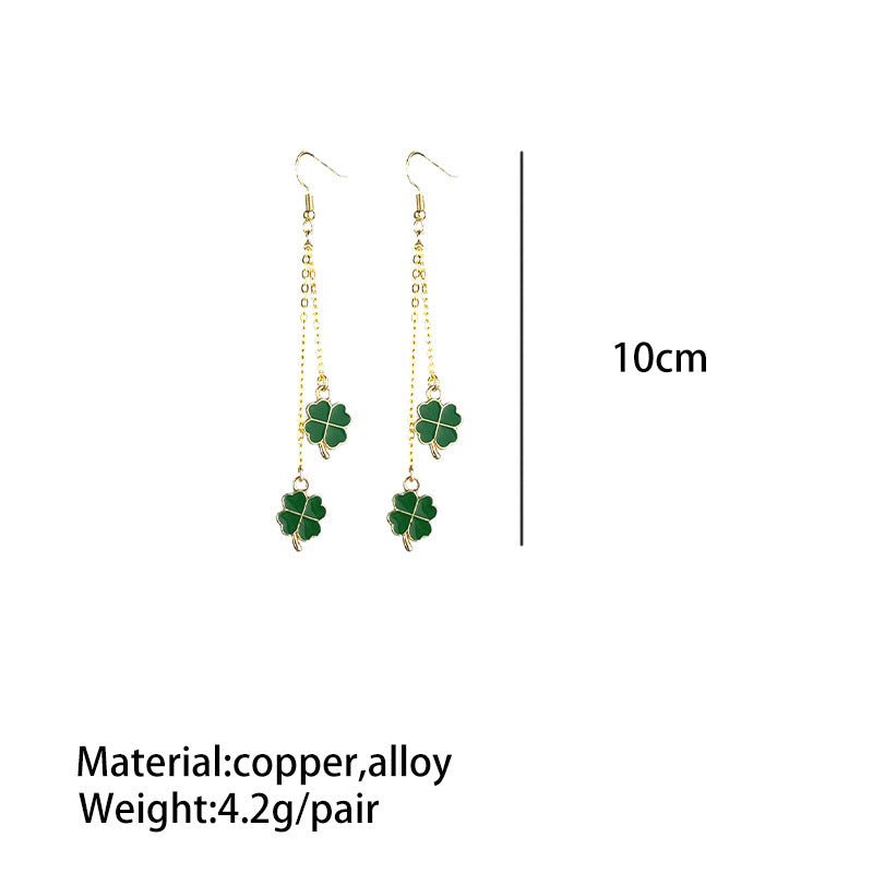 Wholesale St. Patrick's Clover Four-leaf Clover Lucky Chain Pendant Metal Fashion Earrings