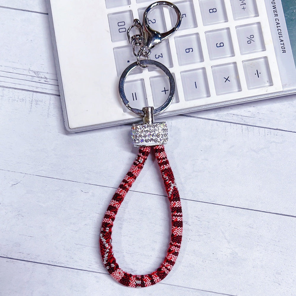 Wholesale Metal Colorful Ethnic Style Cotton Rope Diamond Keychain Lanyard