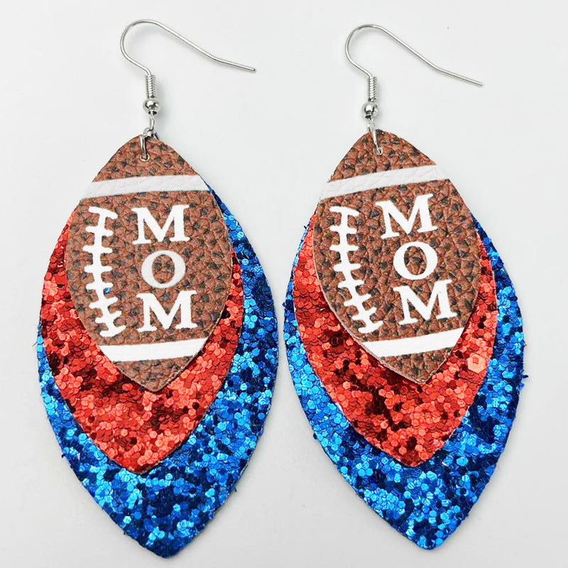 Wholesale 2 Pair/Pack Sports Rugby Field Cheer Football Leather Earrings