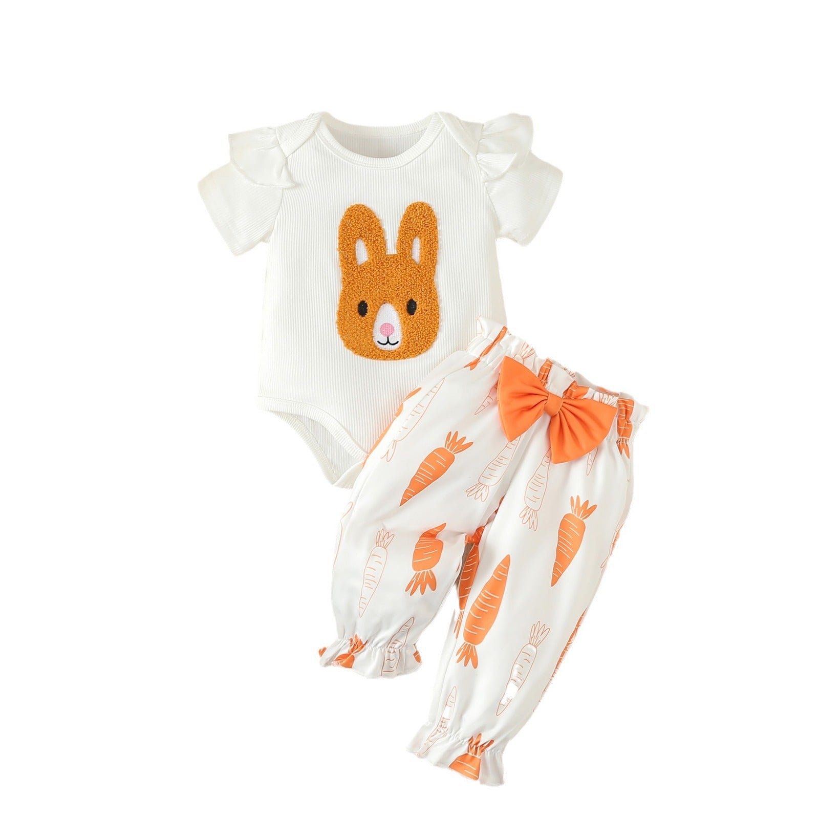 Wholesale Easter Rabbit Embroidered Harper T-shirt Long Pants Baby Cotton Set