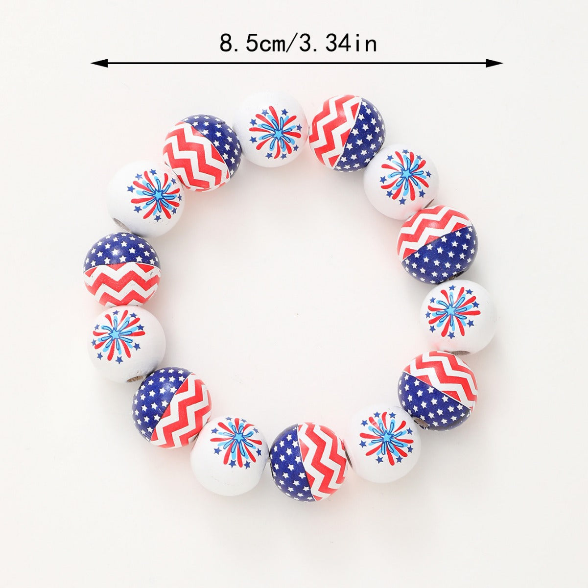 Wholesale Independence Day Style Star Stripe Fireworks Wooden Beads Elastic Bracelet