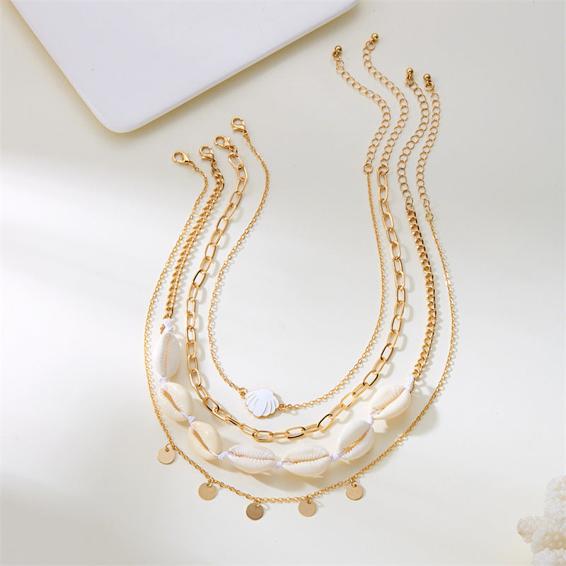 Wholesale Summer retro holiday style beach shell imitation pearl conch multi-layer women's necklace starfish pendant necklace set