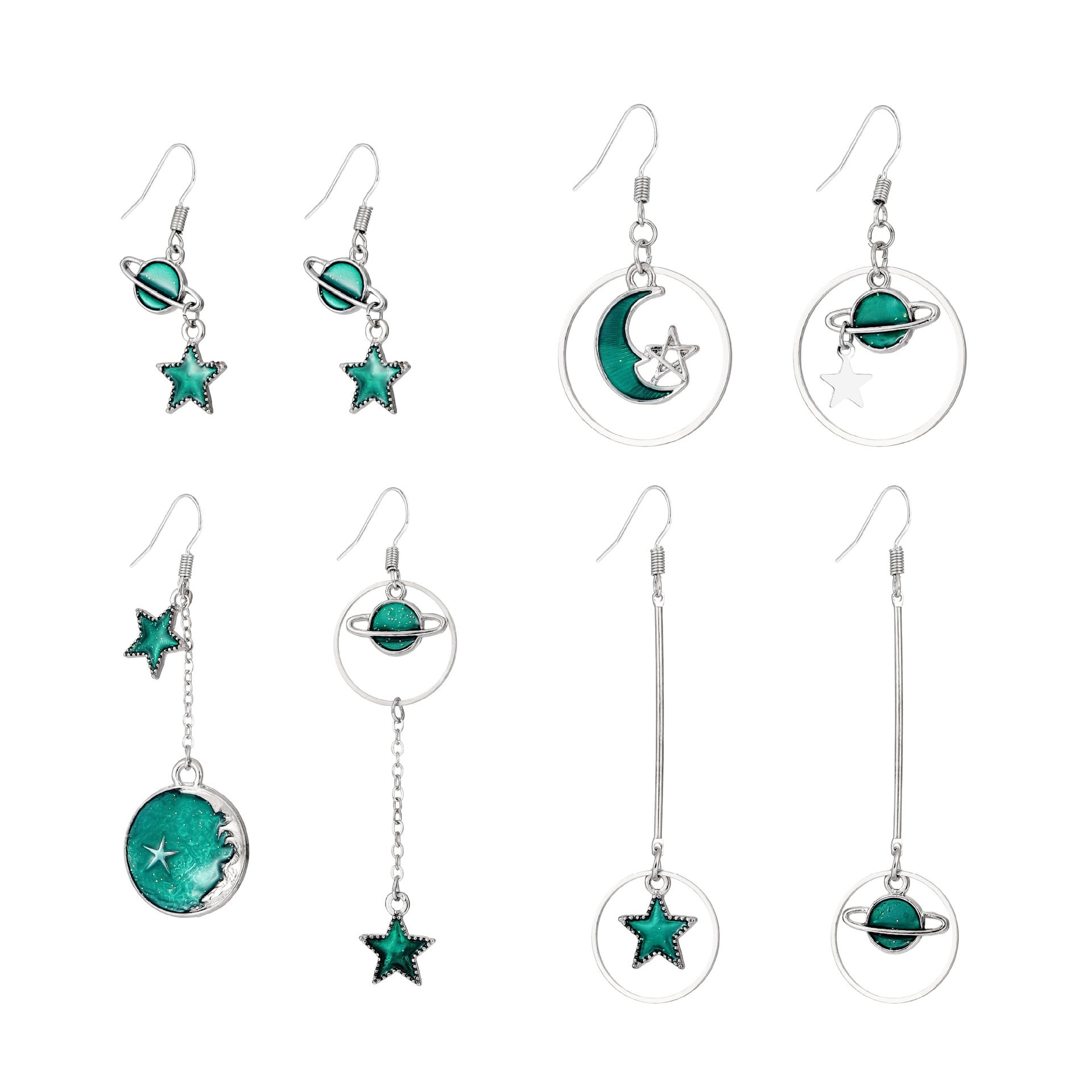 Wholesale Oil-Dripping Star Moon Planet Asymmetric Earrings Set