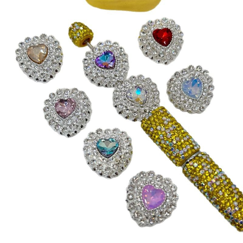 Wholesale 20pcs Double-layer Diamond Edge Love Double-sided Alloy Straight Hole 3D Crystal Beads