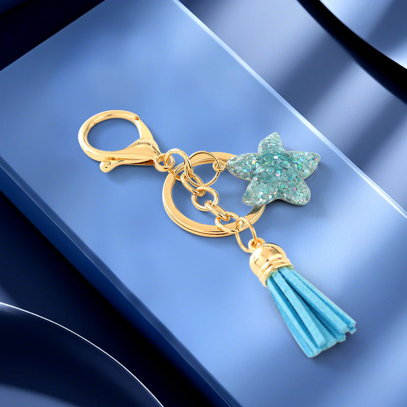 Wholesale Blue keychain star tassel ocean crystal pendant