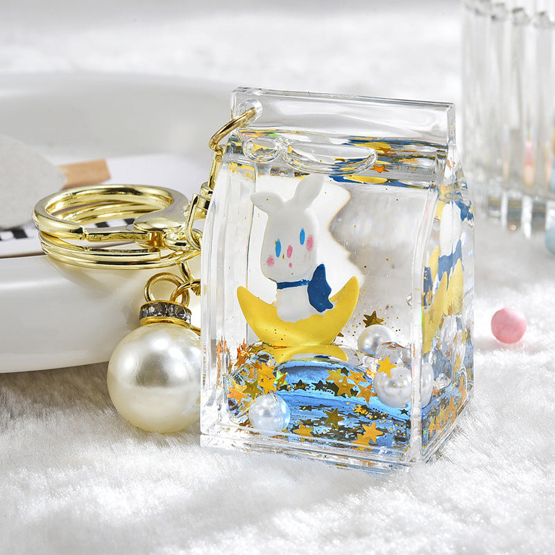 Wholesale Acrylic Oiled Quicksand Moon Rabbit Keychain
