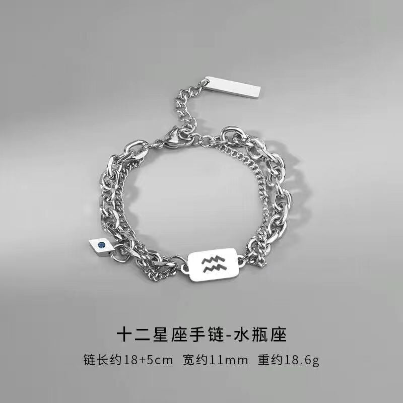 Wholesale Twelve Constellation Necklace  Titanium Steel Color-free Double-layer Chain Bracelet Combination