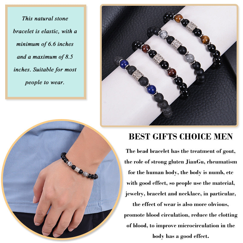 Wholesale 8mm Frosted Stone Beaded Stainless Steel Bracelet for Men