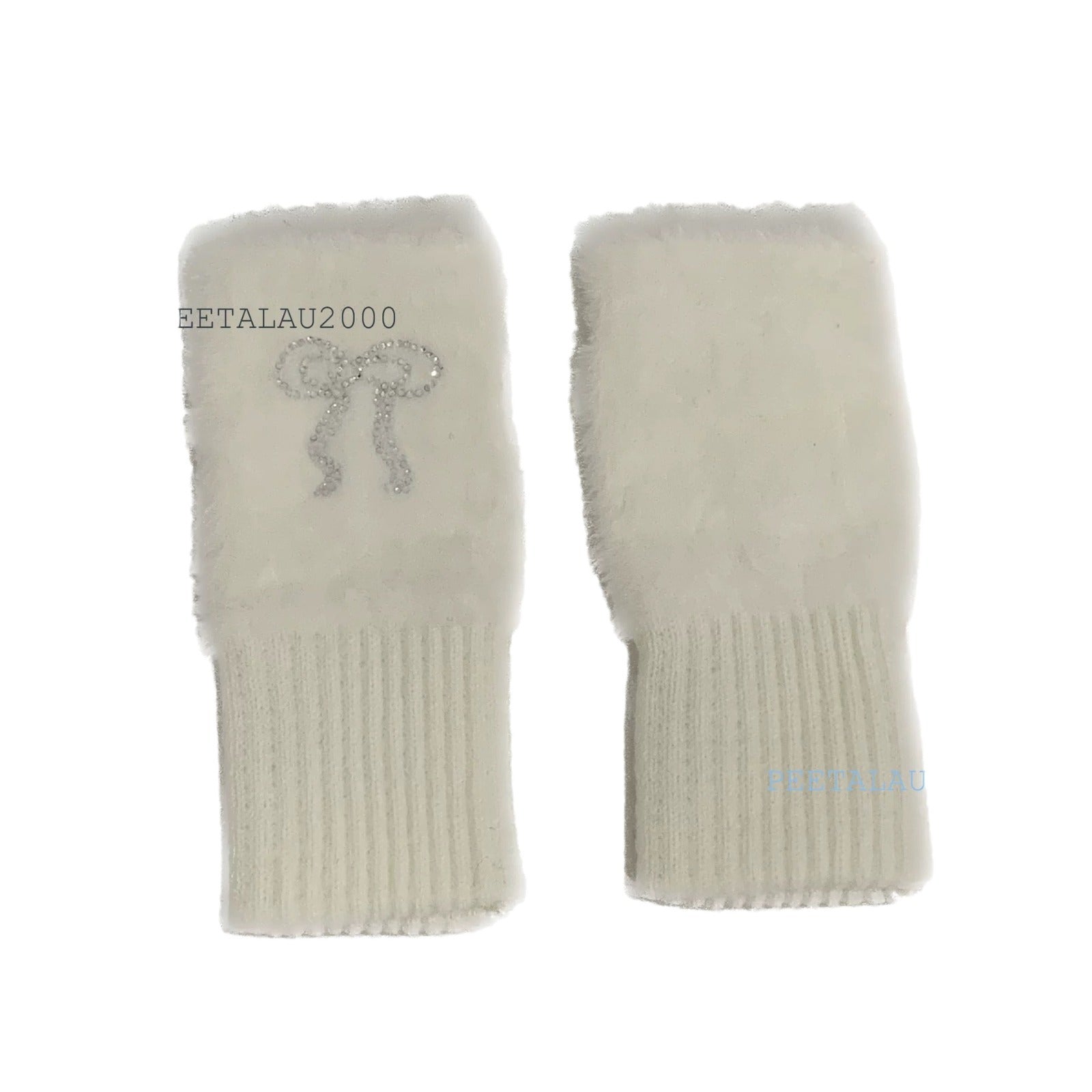 Wholesale Half-finger gloves with bow and rhinestones,  warm and cute,  open to the finger