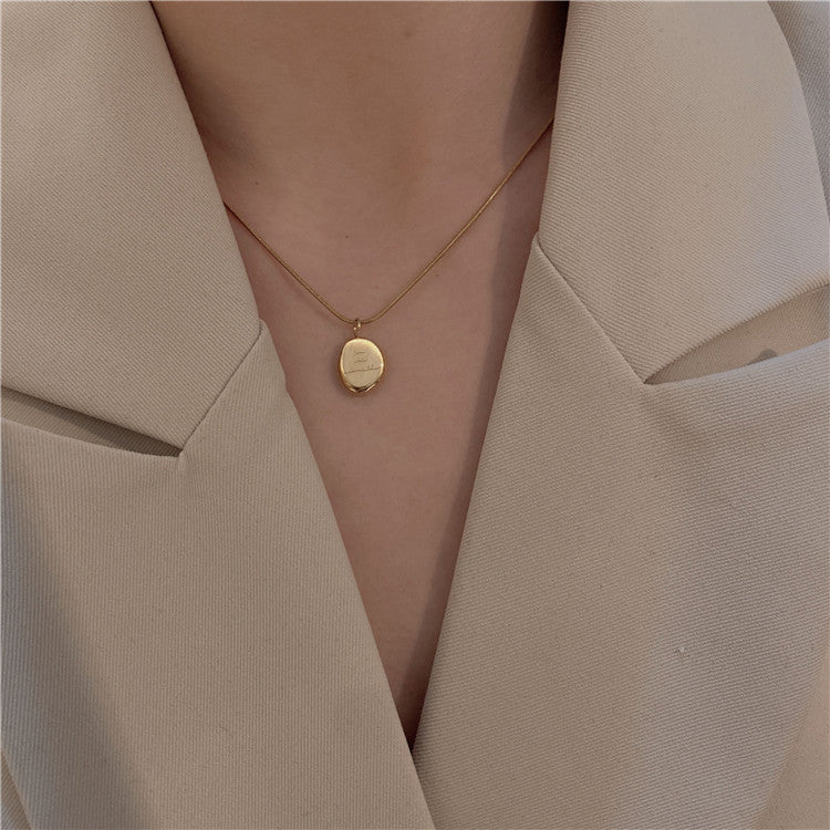 Wholesale Gold Alphabet Oval Pendant Titanium Steel Necklaces