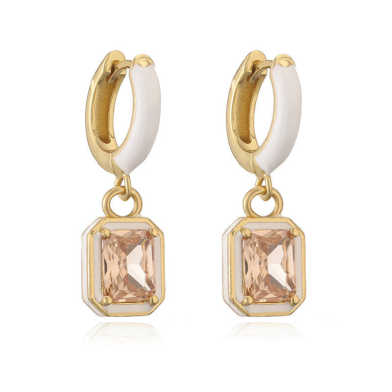 Wholesale Oil Drops with Colored Diamond Square Earrings