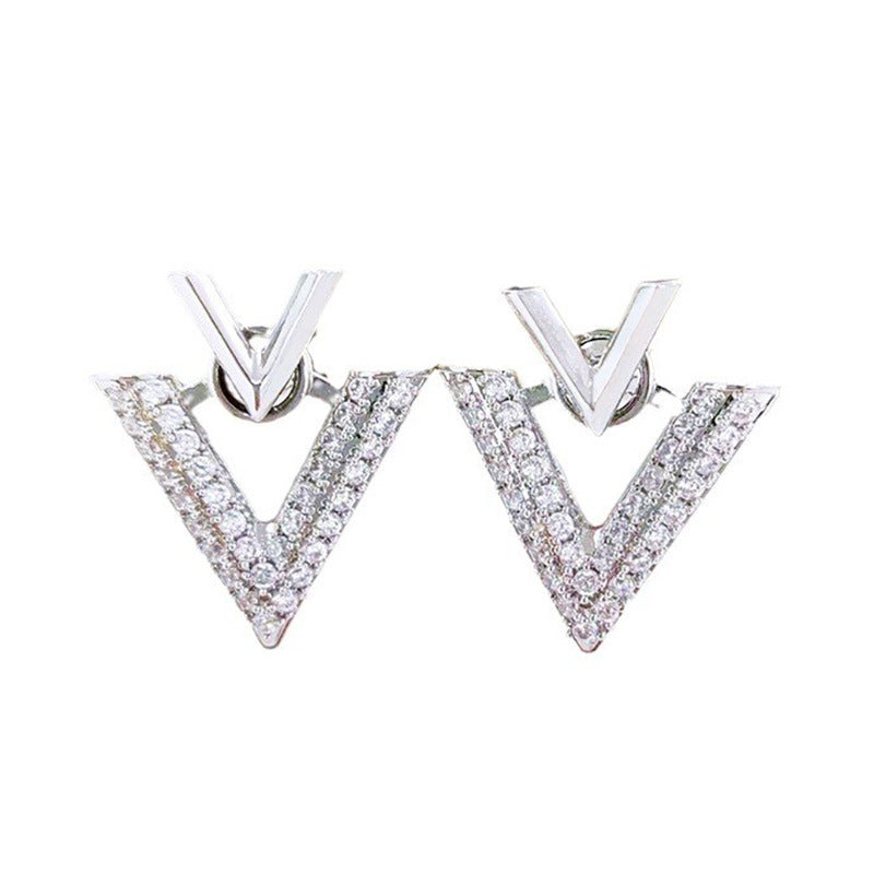 Wholesale Fashion Commuting Geometric Inverted Triangle Copper Inlaid Zircon Earrings