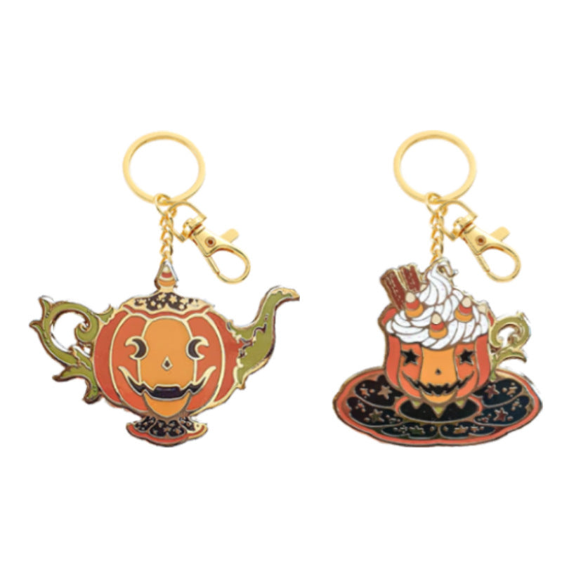 Wholesale 100pcs/pack Halloween Pumpkin Tea Cups Zinc Alloy Keychains