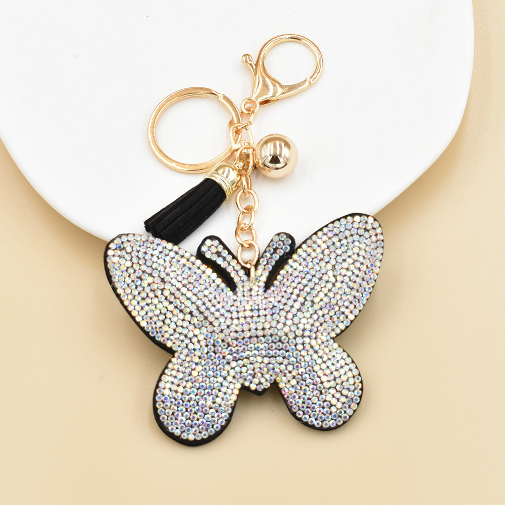 wholesale Metal Rhinestone Wine Glass Butterfly Puppy Keychain