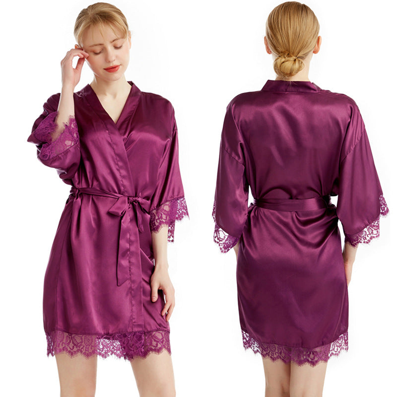 Wholesale Three-quarter Sleeve Sexy Lace Solid Color Home Nightgown