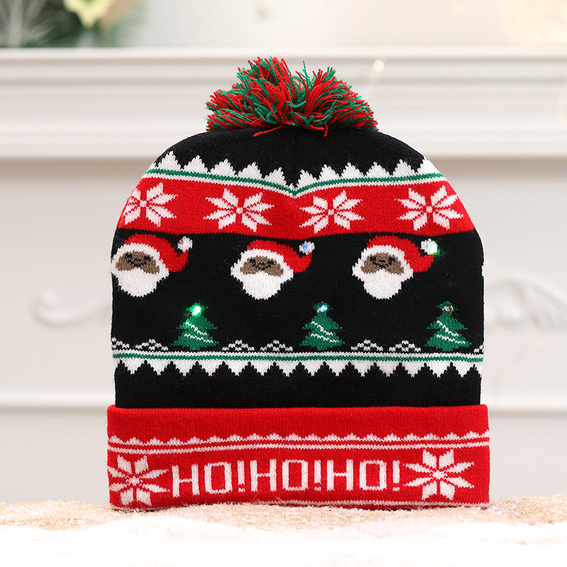 Wholesale Glow Christmas Autumn and Winter Warm Pullover Knitted Woolen Hat