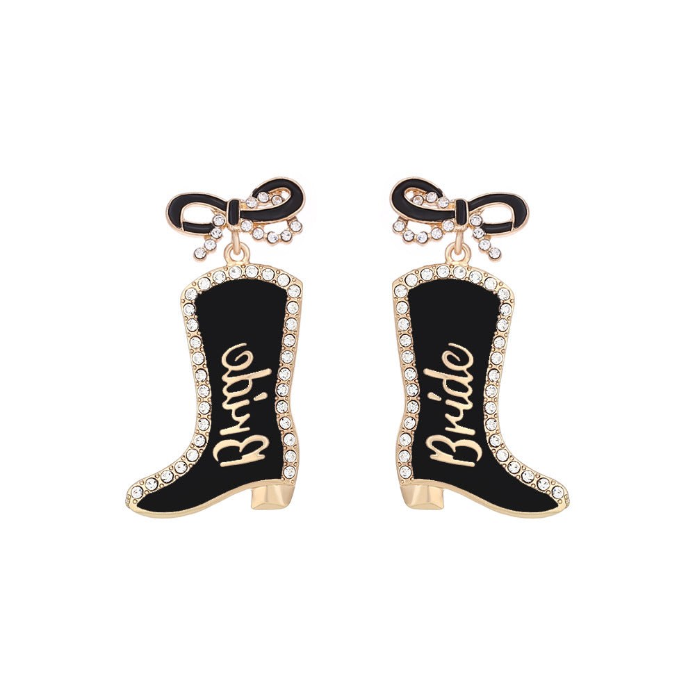 Wholesale Bowknot diamond letter boots personalized western style Earrings