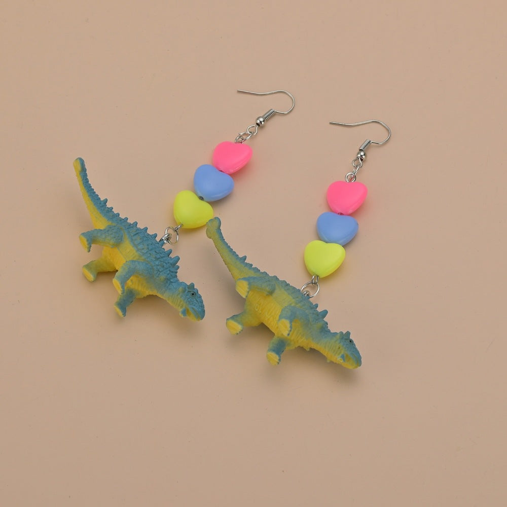 Wholesale Cartoon Cute Colorful Animal Dinosaur Love Personality Metal Earrings