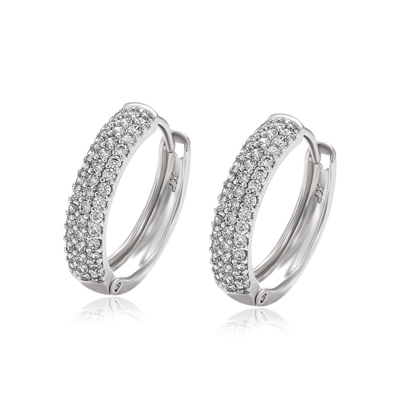 Wholesale Three Row Diamond Wide Face Retro High End Loop Earrings