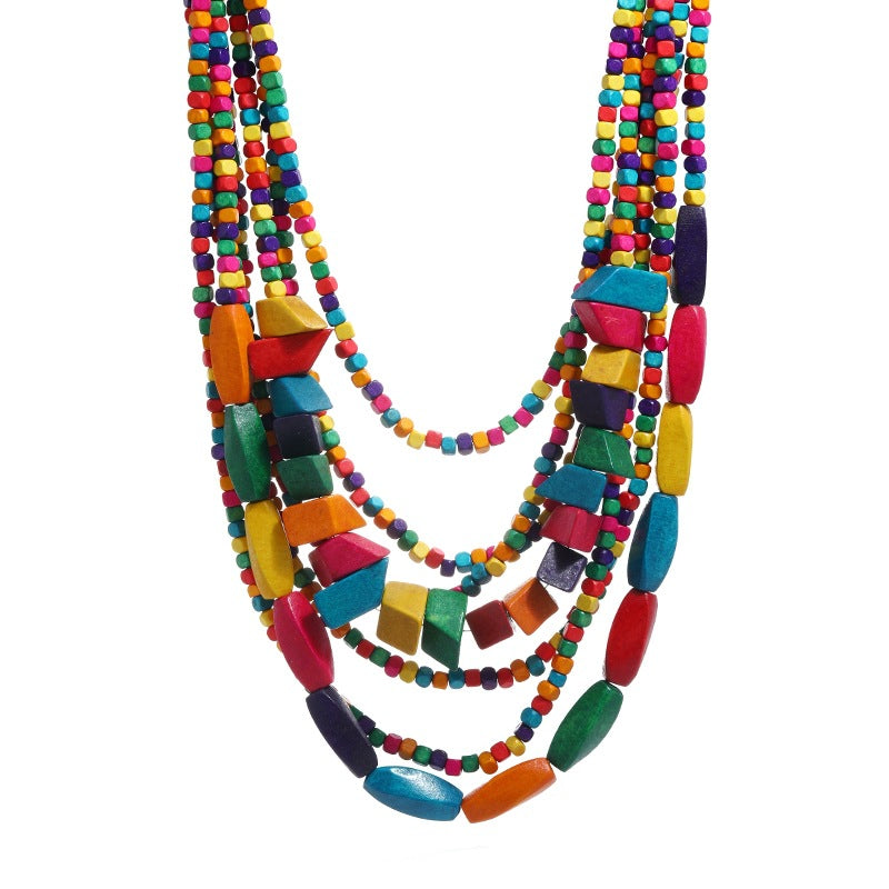 Wholesale Handmade Exaggerated Bohemian Wooden Bead Necklace