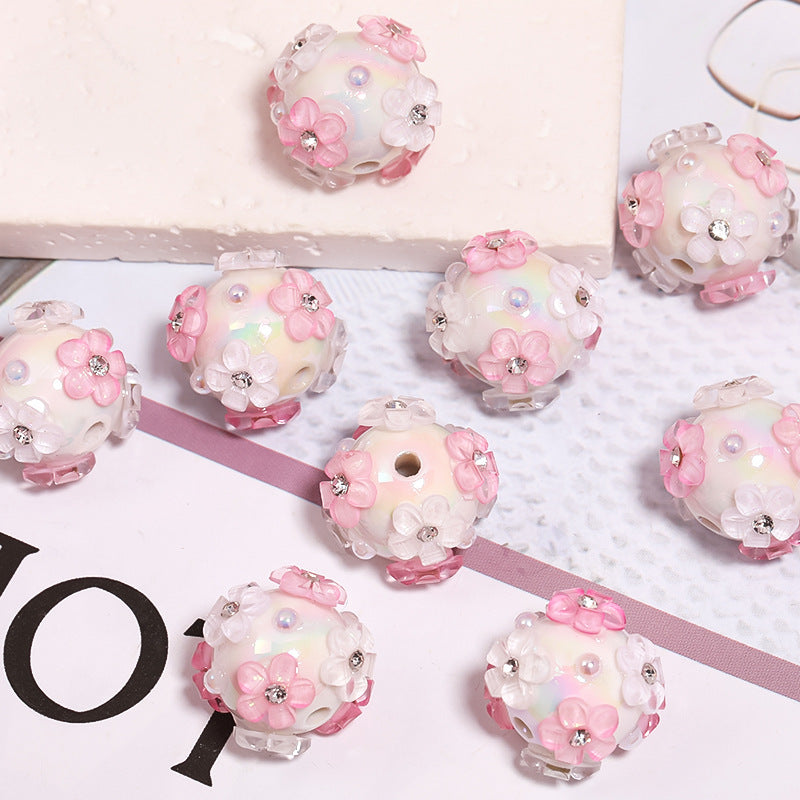 Wholesale 5PCS DIY Pearl Flower Acrylic Beads