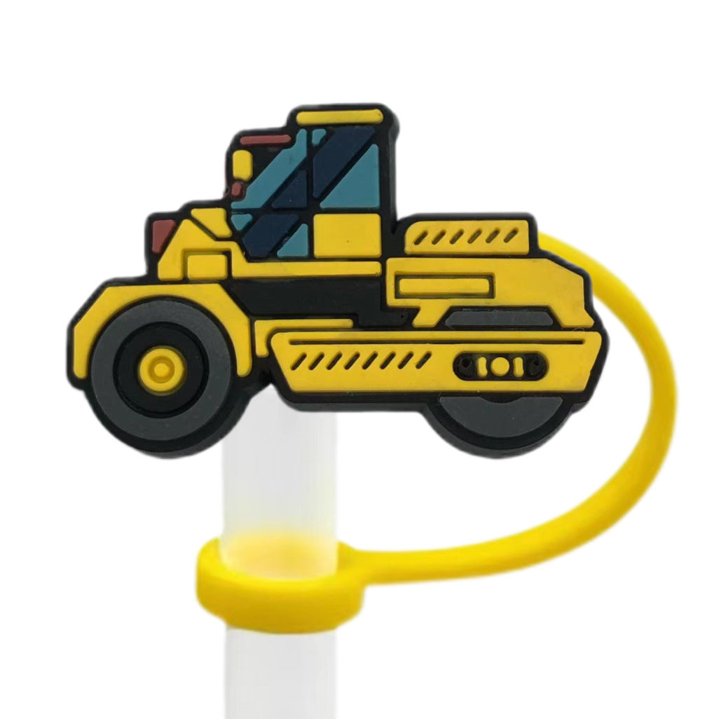 Wholesale 10pcs Cartoon Yellow Dustproof and Spillproof Children's Truck Excavator Straw Cover