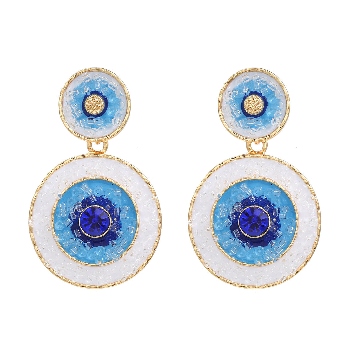 Wholesale Multi-Layered Round Color Block Devil's Eye Boho Earrings