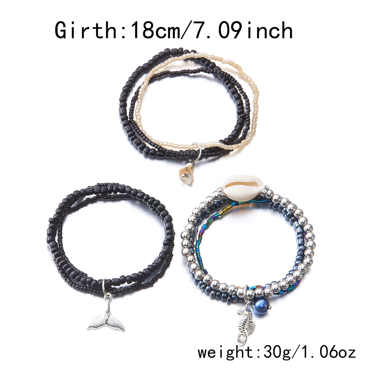 Wholesale Bohemian Ocean Shell Turtle Fishtail Rice Bead Bracelet Set
