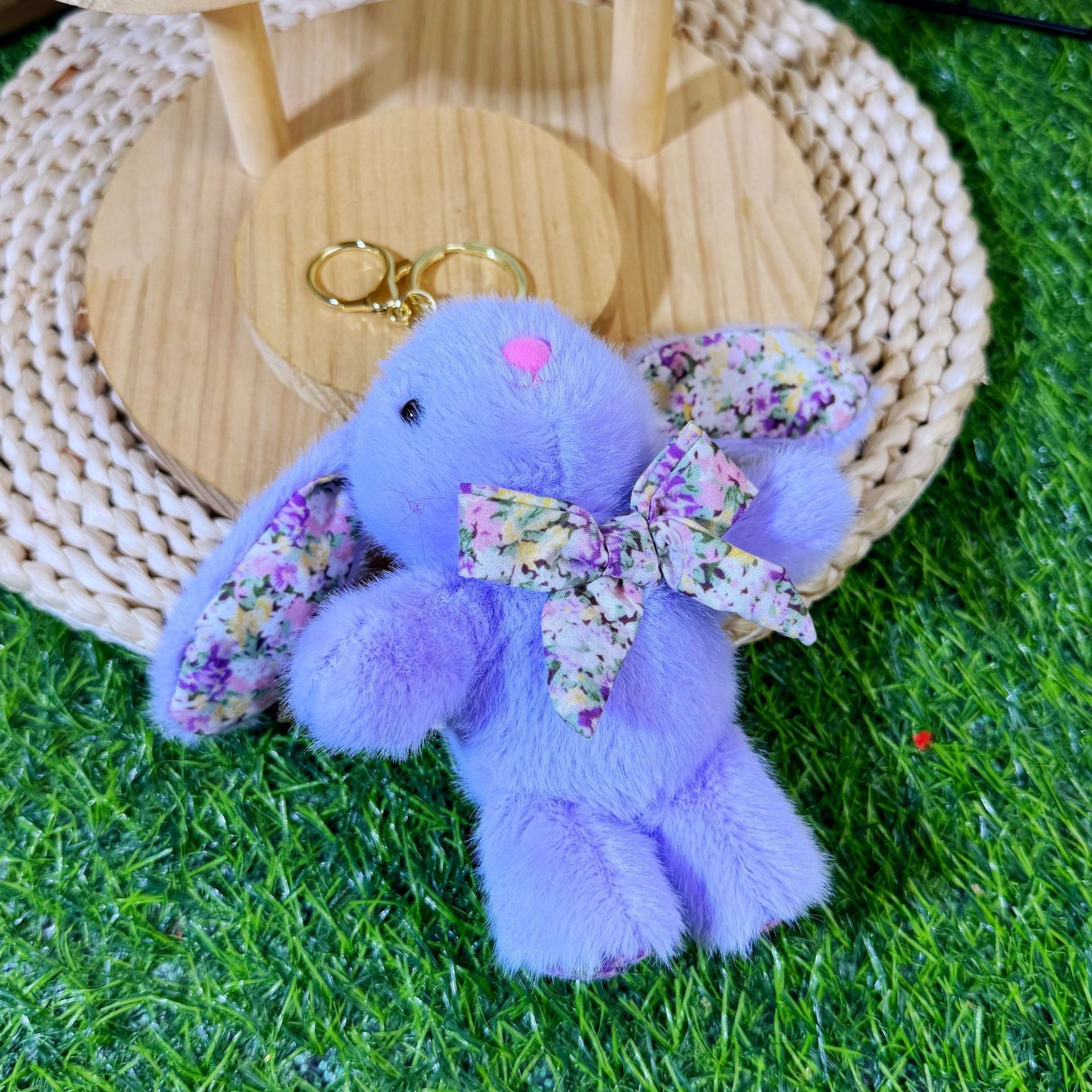Wholesale Cute floral bow hanging ear rabbit plush cartoon keychain