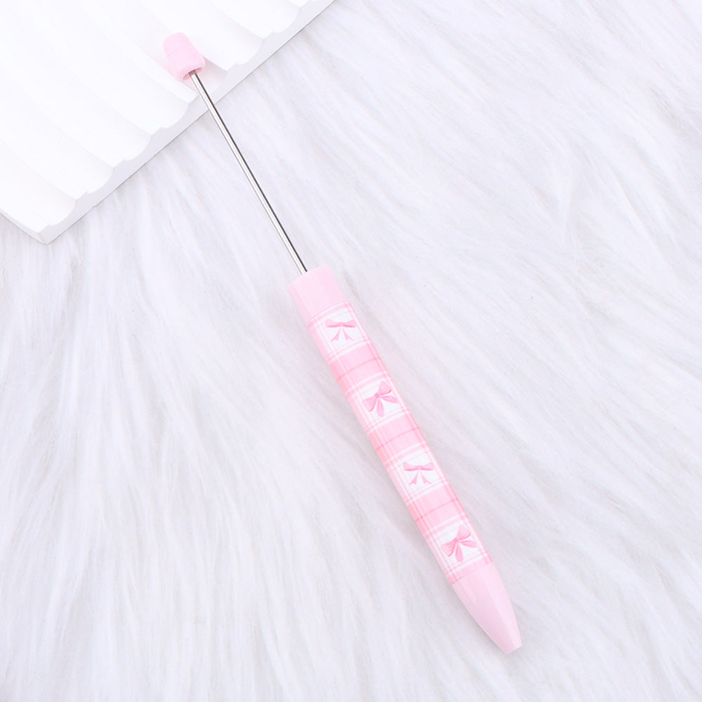 Wholesale DIY long printed beaded pen with pink bow pattern  Beadable Pens