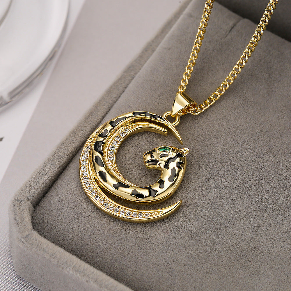 Wholesale ZirconThe Head of A Tiger Panther Pendant Gold Plated Neckplaces