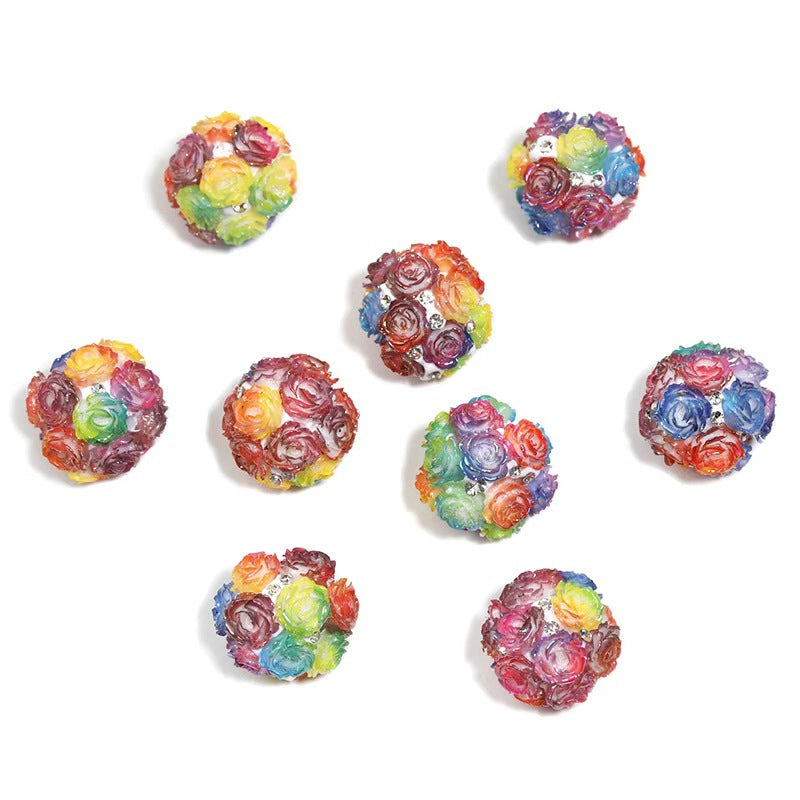 Wholesale 10pcs Colorful Rose Diamond Ball Round Acrylic Beads